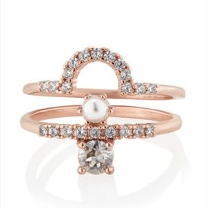 LAST ONE! c+i Rose Gold Pave Pearl Stacking Rings Set Size 9